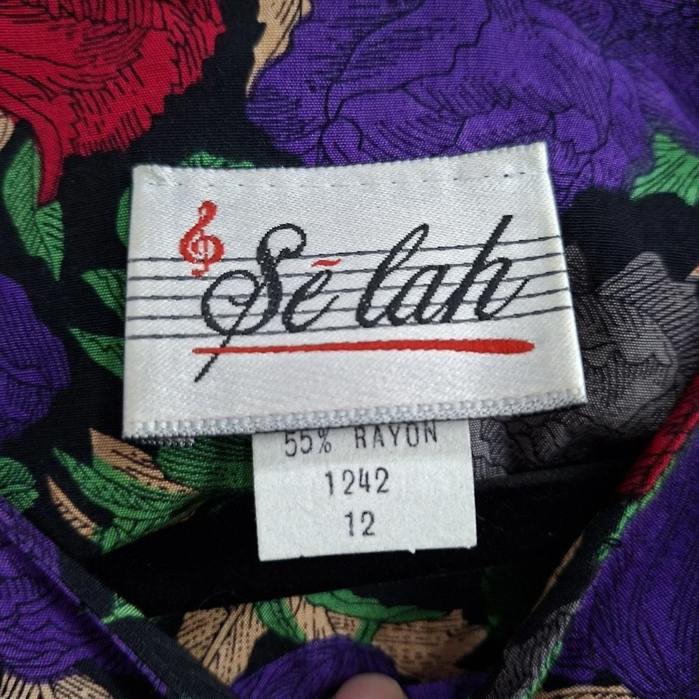 Vintage 80s Se Lah Skirt Suit 12 Bold Red Purple Floral Peplum Blazer‎ 2 Piece